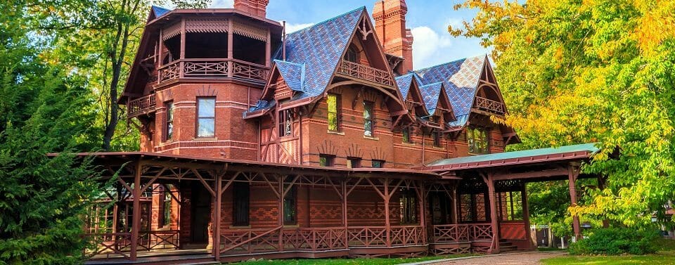 Hartford, CT- OCTOBER 15: The Mark Twain House and Museum on October 15, 2014. It was the home of Samuel Langhorne Clemens (a.k.a. Mark Twain) from 1874 to 1891 in Hartford, Connecticut.