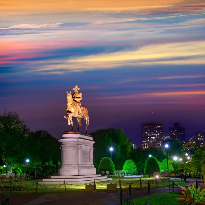 Boston Common George Washington monument sunset at Massachusetts USA Stockfresh