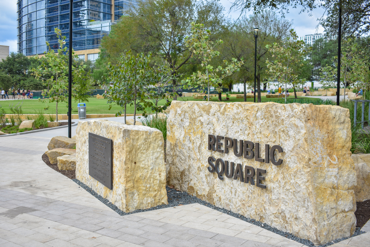 Republic Square Park Sign Credit Downtown Austin Alliance Courtesy of Visit Austin