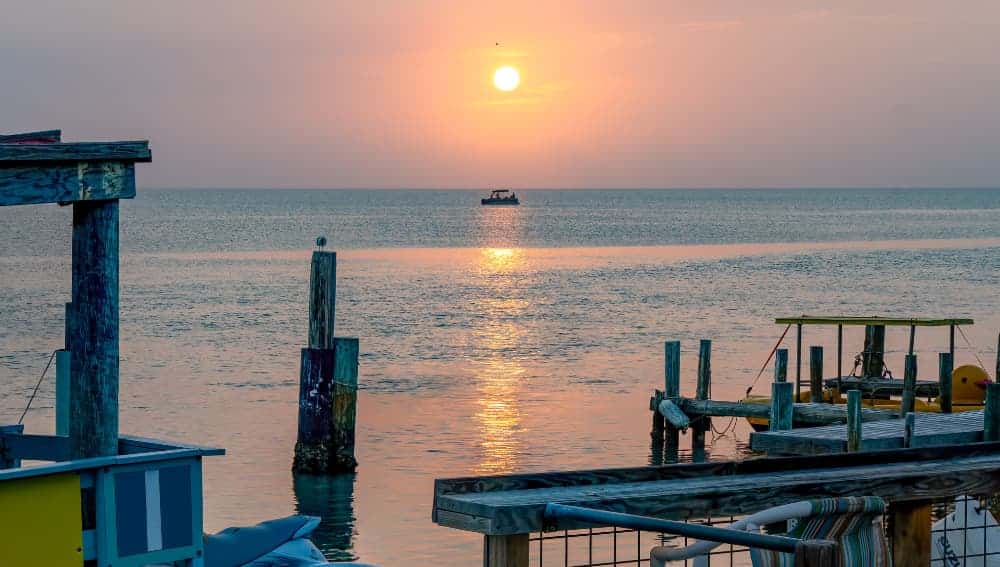Sunset overlooking a fishing pier on South Padres Island, Texas