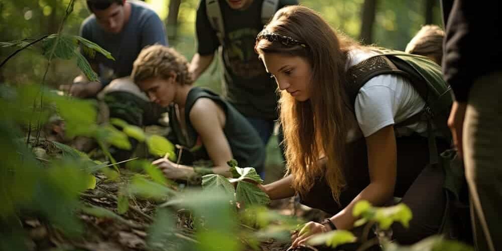 Students partaking in environmental study in nature